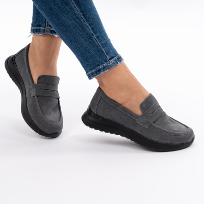 Pantofi Casual Piele Naturala Gri T-2810