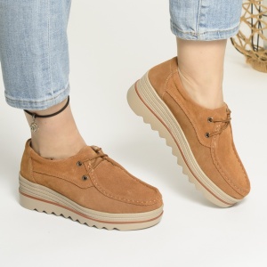 Pantofi Casual Piele Naturala Intoarsa Camel  3089