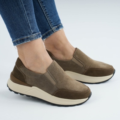 Pantofi Casual Piele Naturala Kahki AN379