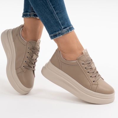 Pantofi Casual Piele Naturala Kahki AW468