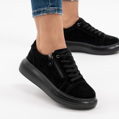 Pantofi Casual Piele Naturala Negru Sued F002-651
