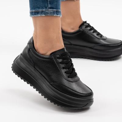 Pantofi Casual Piele Naturala Negru T6052