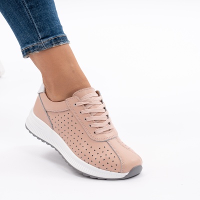 Pantofi Casual Piele Naturala Roz 523