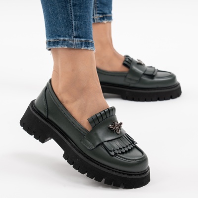 Pantofi Casual Piele Naturala Verde  AN632