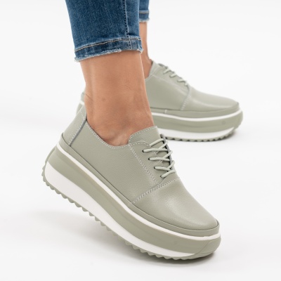 Pantofi Casual Piele Naturala Verde  T6055