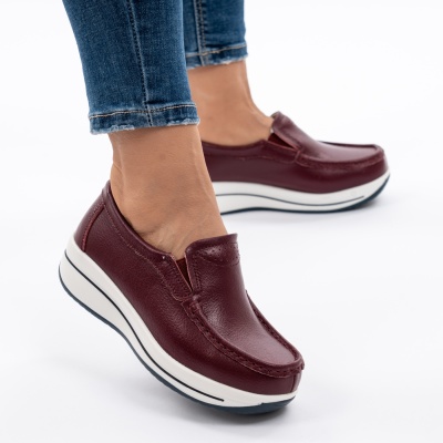 Pantofi Casual Piele Naturala Visiniu PL-53