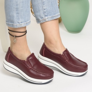 Pantofi Casual Piele Naturala Visiniu PL-53