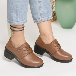 Pantofi cu Toc Piele Naturala Camel 3085