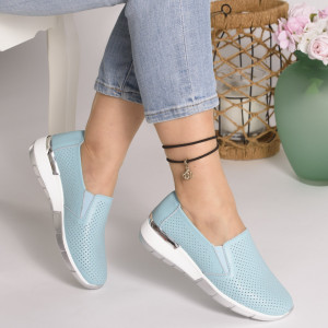 Pantofi Dama Piele Naturala Albastri Deschis 6212