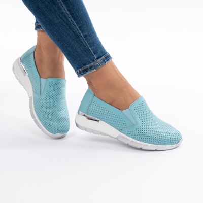 Pantofi Dama Piele Naturala Albastri Deschis 6212
