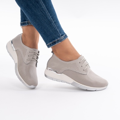 Pantofi Dama Piele Naturala Gri 6213