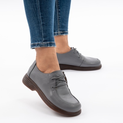 Pantofi Dama Piele Naturala Gri 8055