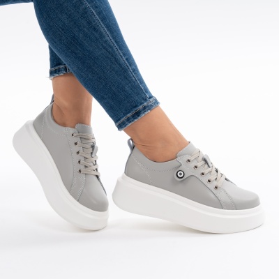 Pantofi Piele Naturala Gri 881