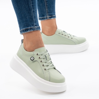 Pantofi Piele Naturala Verde 881 Deschis