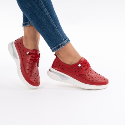 Pantofi Piele Naturala Rosu A096