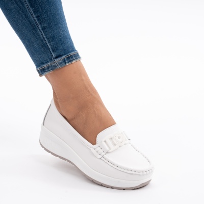 Pantofi Piele Naturala Talpa Comoda Alb AN2208