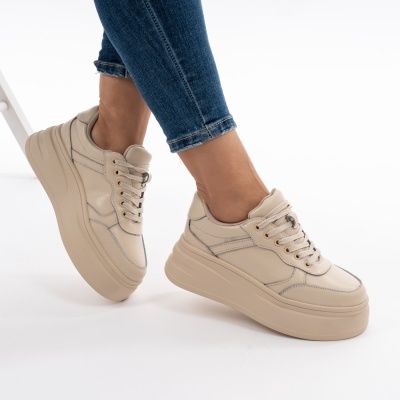 Pantofi Piele Naturala Talpa Comoda Bej AN2529
