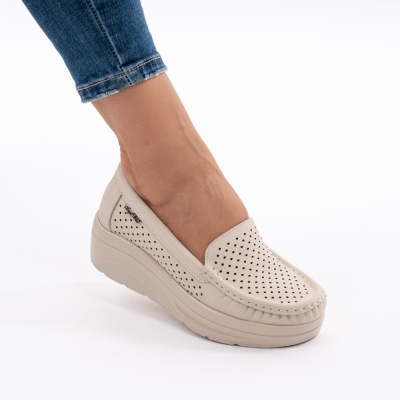 Pantofi Piele Naturala Talpa Comoda Bej G10-A17