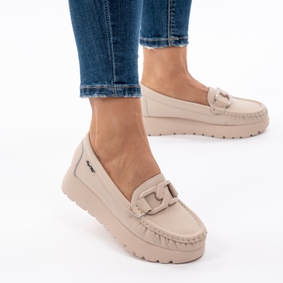 Pantofi Piele Naturala Talpa Comoda Bej G10-A18