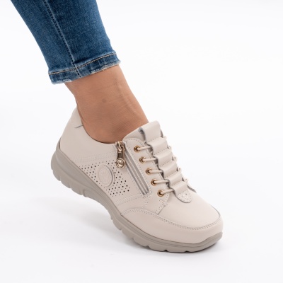 Pantofi Piele Naturala Talpa Comoda Bej QL1068