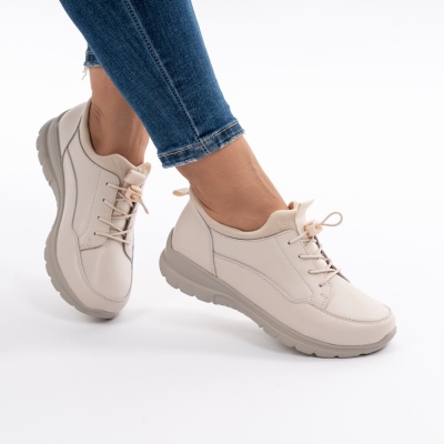 Pantofi Piele Naturala Talpa Comoda Bej QL1069