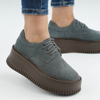 Pantofi Piele Naturala Talpa Comoda Gri AN29