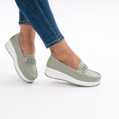 Pantofi Piele Naturala Talpa Comoda Verde AN2208