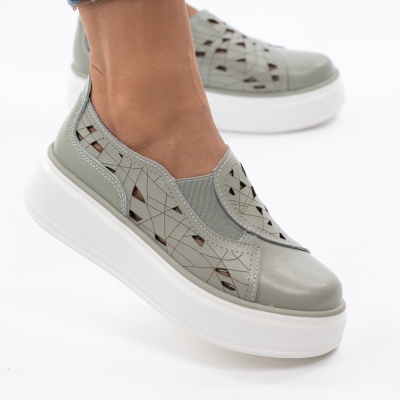 Pantofi Piele Naturala Talpa Comoda Verde T2801