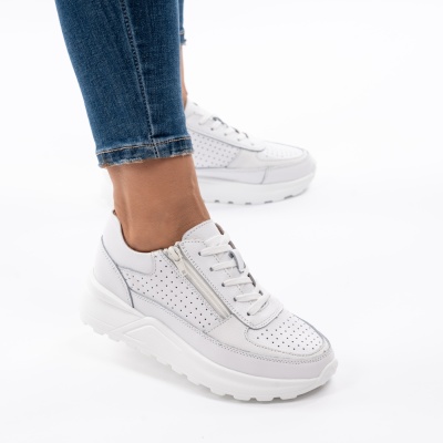 Pantofi Sport Piele Naturala Alb  H18