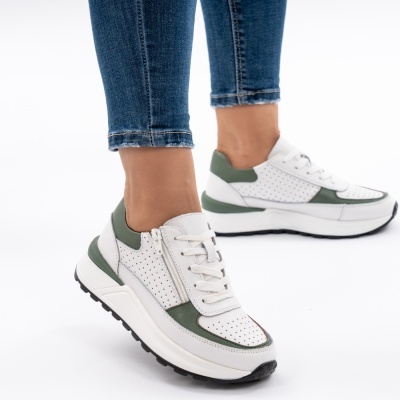 Pantofi Sport Piele Naturala Alb&Verde H18