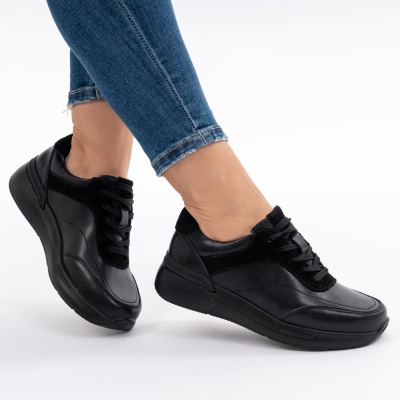 Pantofi Sport Piele Naturala Negru F001-948