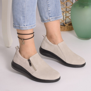 Pantofi Talpa Flexibila Piele Naturala Intoarsa T-3100 Bej