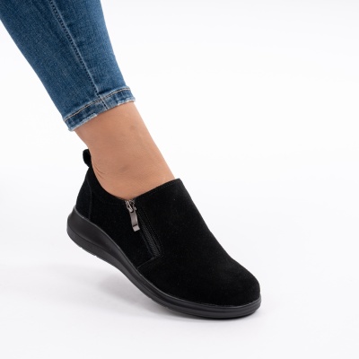 Pantofi Talpa Flexibila Piele Naturala Intoarsa T-3100 Negri