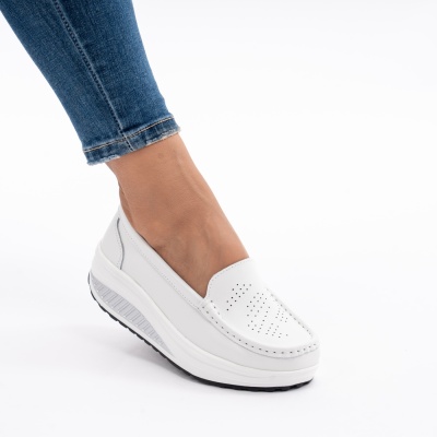 Pantofi Talpa Ortopedica Piele Naturala Albi A339
