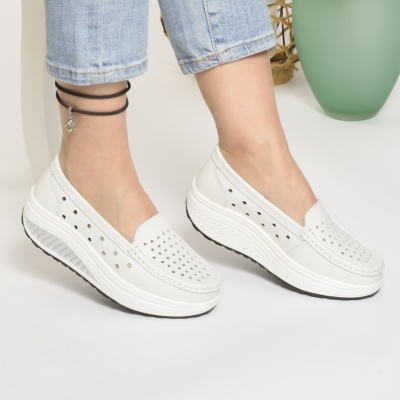 Pantofi Talpa Ortopedica Piele Naturala Albi PL200