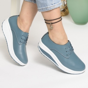 Pantofi Talpa Ortopedica Piele Naturala G698 Albastru Deschis