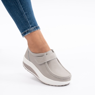 Pantofi Talpa Ortopedica Piele Naturala Gri PL58
