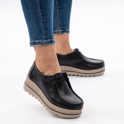 Pantofi Talpa Ortopedica Piele Naturala Negru 1-1151