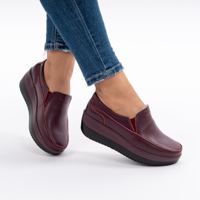 Pantofi Talpa Ortopedica Piele Naturala Visiniu 1158