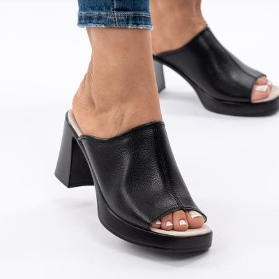 Pantofi Tip Papuci Piele Naturala Talpa Comoda AN2610-1 Negru
