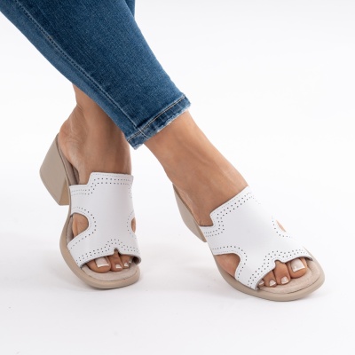 Pantofi Tip Papuci Piele Naturala Talpa Comoda AN2710-1 Alb