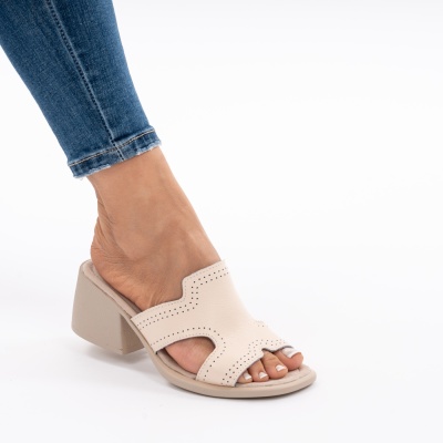 Pantofi Tip Papuci Piele Naturala Talpa Comoda AN2710-1 Bej
