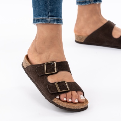 Pantofi Tip Papuci Piele Naturala Talpa Comoda KRS-02 Maro