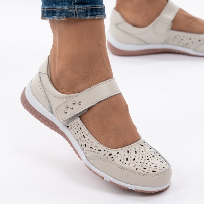 Pantofi Tip Sandale Piele Naturala Cu Bareta Bej F20-006