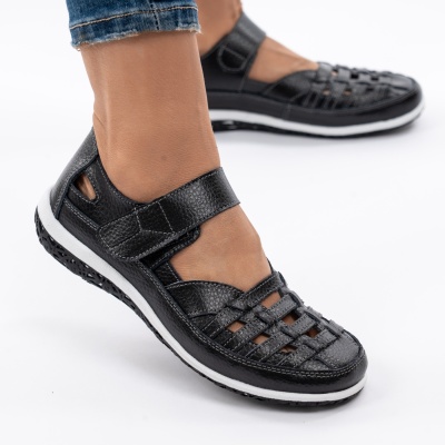 Pantofi Tip Sandale Piele Naturala Cu Bareta Negri XQS336