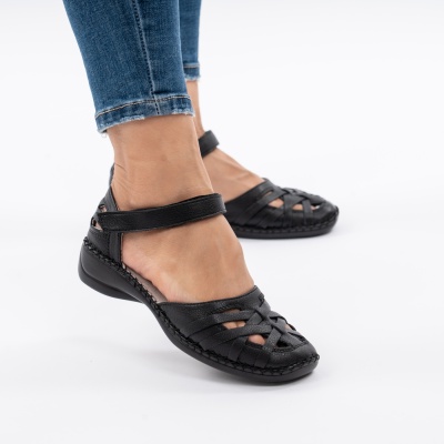 Pantofi Tip Sandale Piele Naturala Talpa Comoda A019 Negru