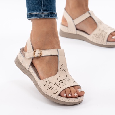 Pantofi Tip Sandale Piele Naturala Talpa Comoda AN2672-1 Bej