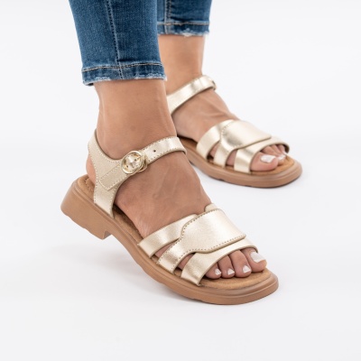 Pantofi Tip Sandale Piele Naturala Talpa Comoda F002-544 Gold