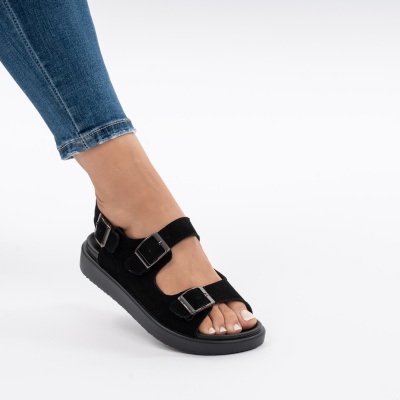 Pantofi Tip Sandale Piele Naturala Talpa Comoda F002-547 Negru