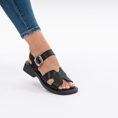 Pantofi Tip Sandale Piele Naturala Talpa Comoda JY6531 Negru
